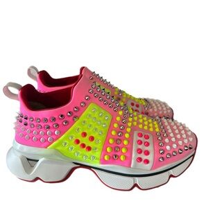 Christian Louboutin Pink and Yellow Spiked Women's Shoes